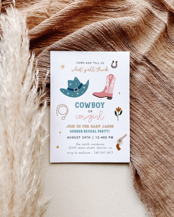 Cowboy or Cowgirl Gender Reveal Invitation