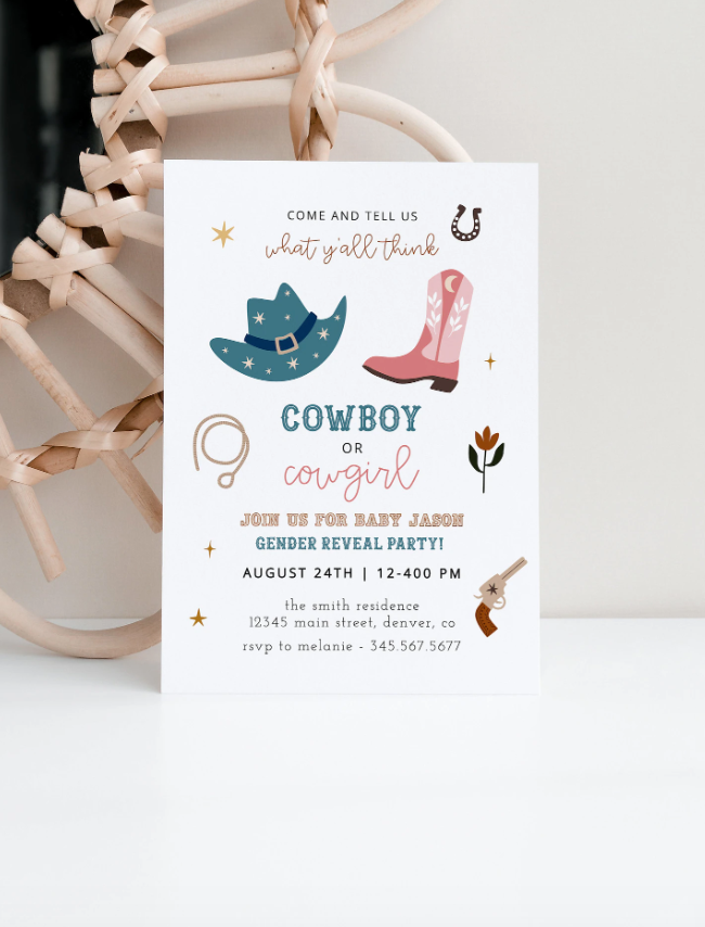 Cowboy or Cowgirl Gender Reveal Invitation