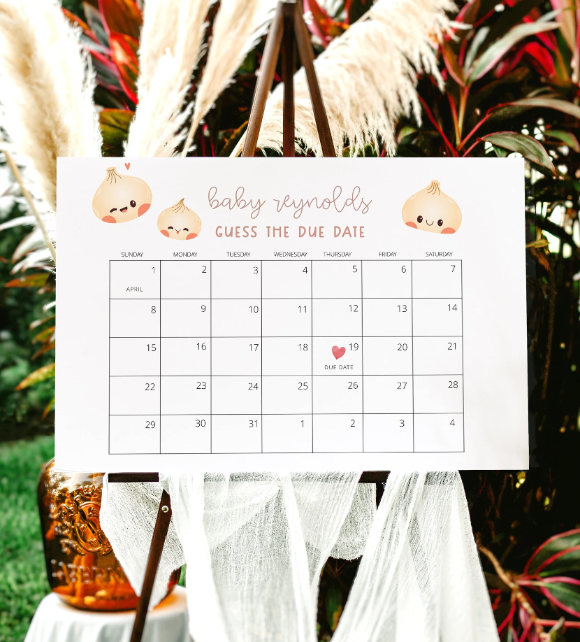 Dumpling Baby Shower Due Date Calendar