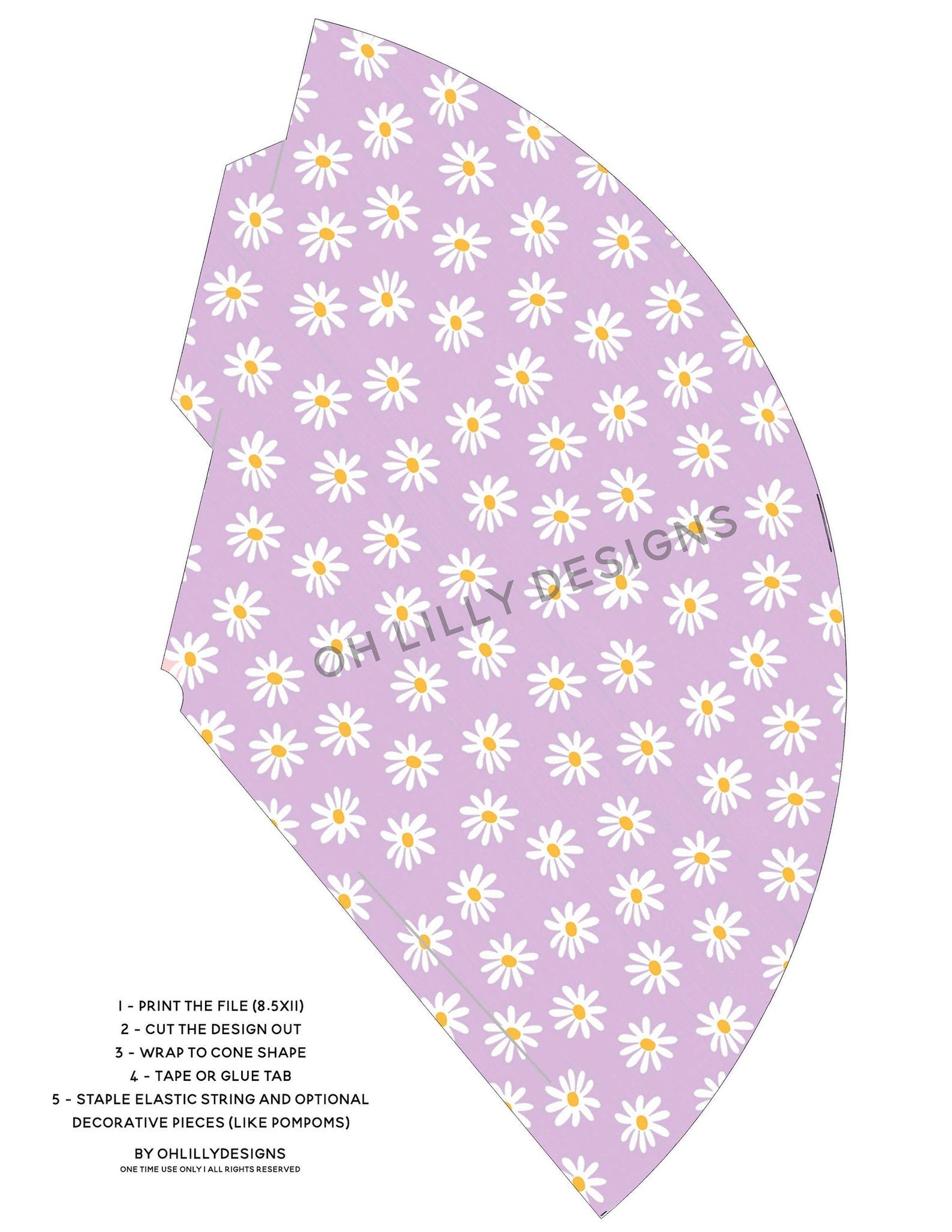 Flower Power Daisy Floral Groovy Birthday Party HAT Pink Kids Printable Digital Download Party Hat Instant Download DIY