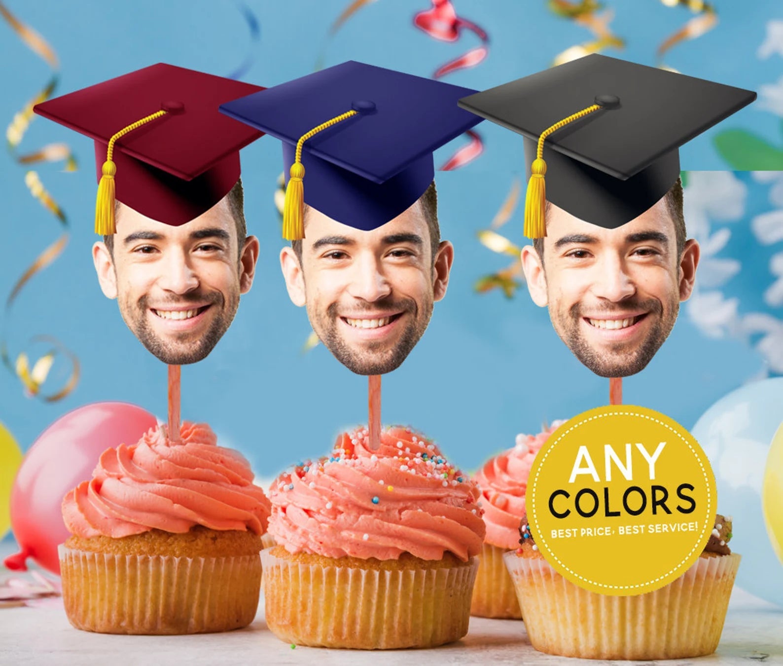 Graduation Hat Cupcake Toppers, Graduation Party Decorations, Personalized Graduation Hat Photo Cupcake, Graduation Cap Toppers, Digital