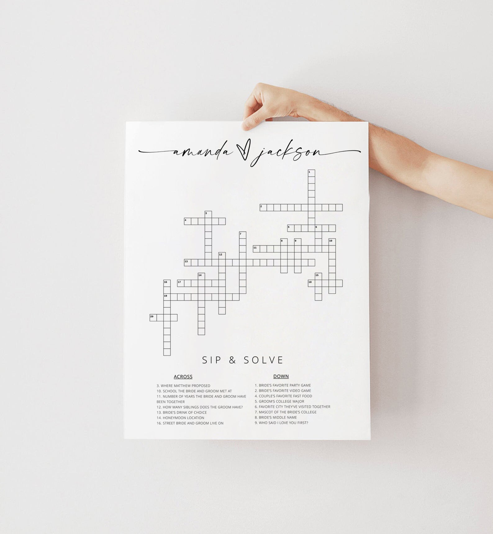 Modern Wedding Puzzle Crossword Game, Minimalist Wedding Reception Signs, Wedding Ice breaker Puzzle Custom Games Template Sign | MIA