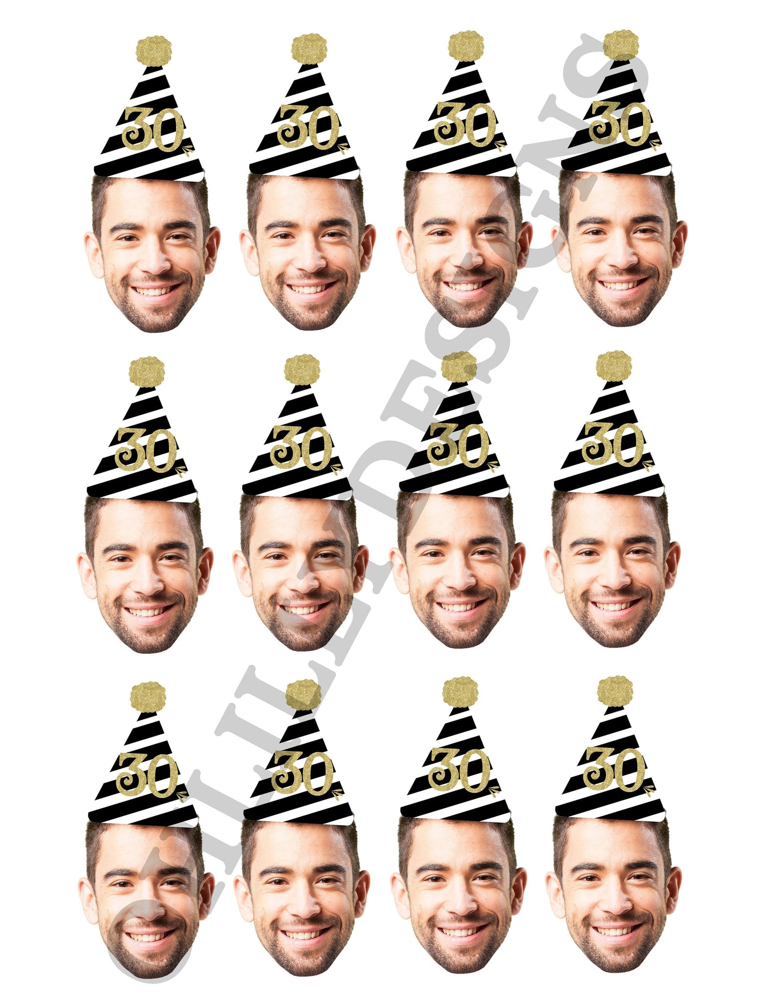 Photo Cupcake Toppers (30th, 40th, 50th, 60, 75) Digital File, Birthday Decor, 30th birthday for him decorations, Cupcake, Photo, ANY AGE