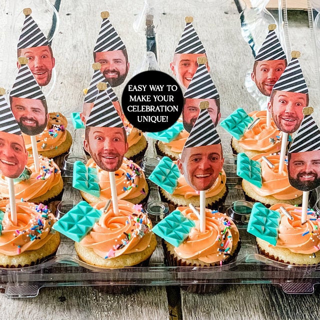 Photo Cupcake Toppers (30th, 40th, 50th, 60, 75) Digital File, Birthday Decor, 30th birthday for him decorations, Cupcake, Photo, ANY AGE