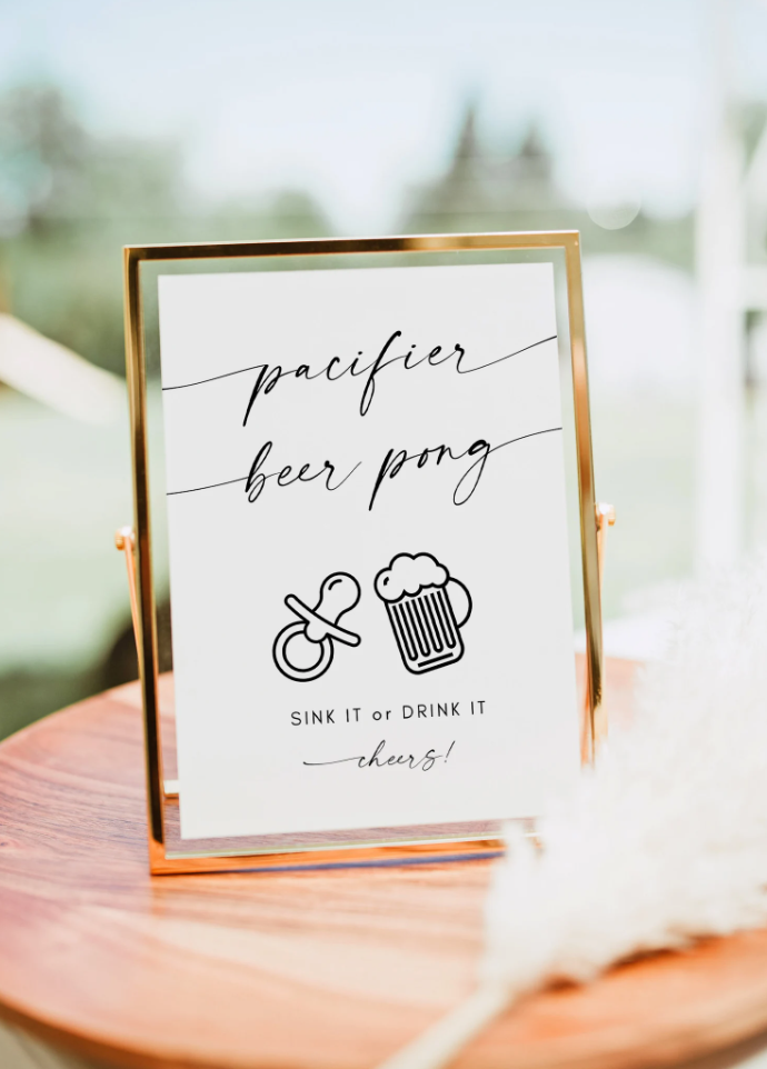 Pacifier Beer Pong Sign Baby Brewing Shower Game