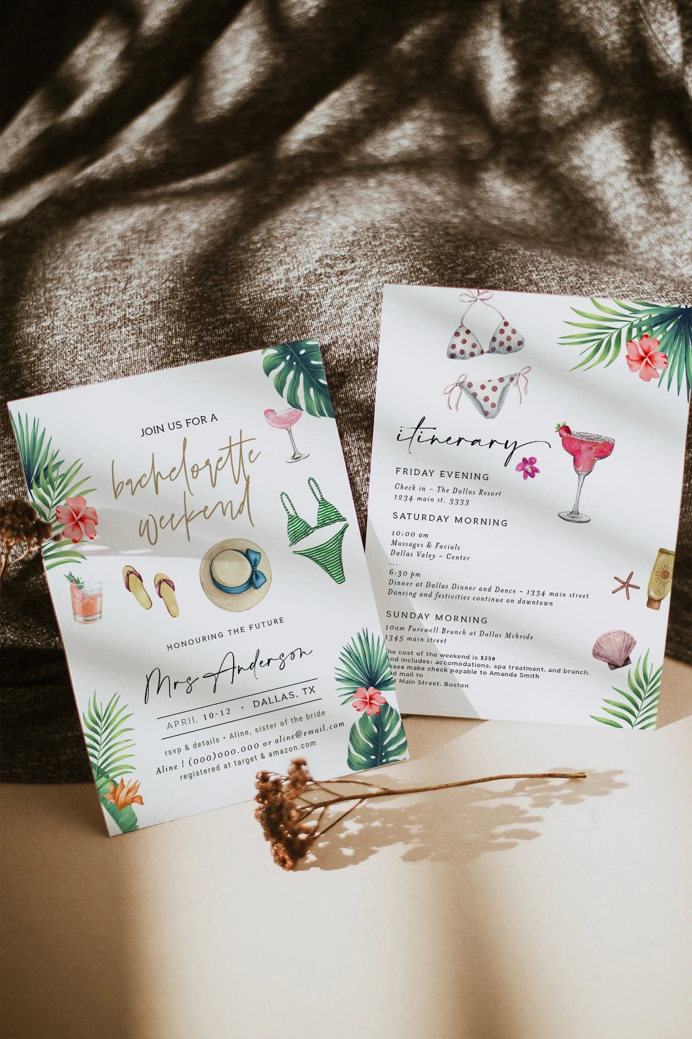 Tropical Bachelorette Party Invitation & Itinerary
