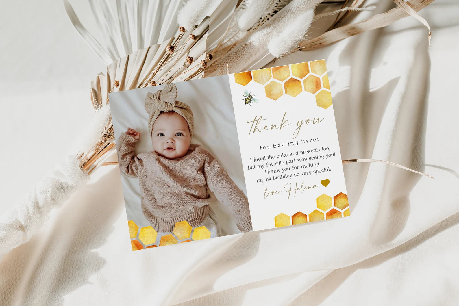 Bee Birthday Thank You Card Template