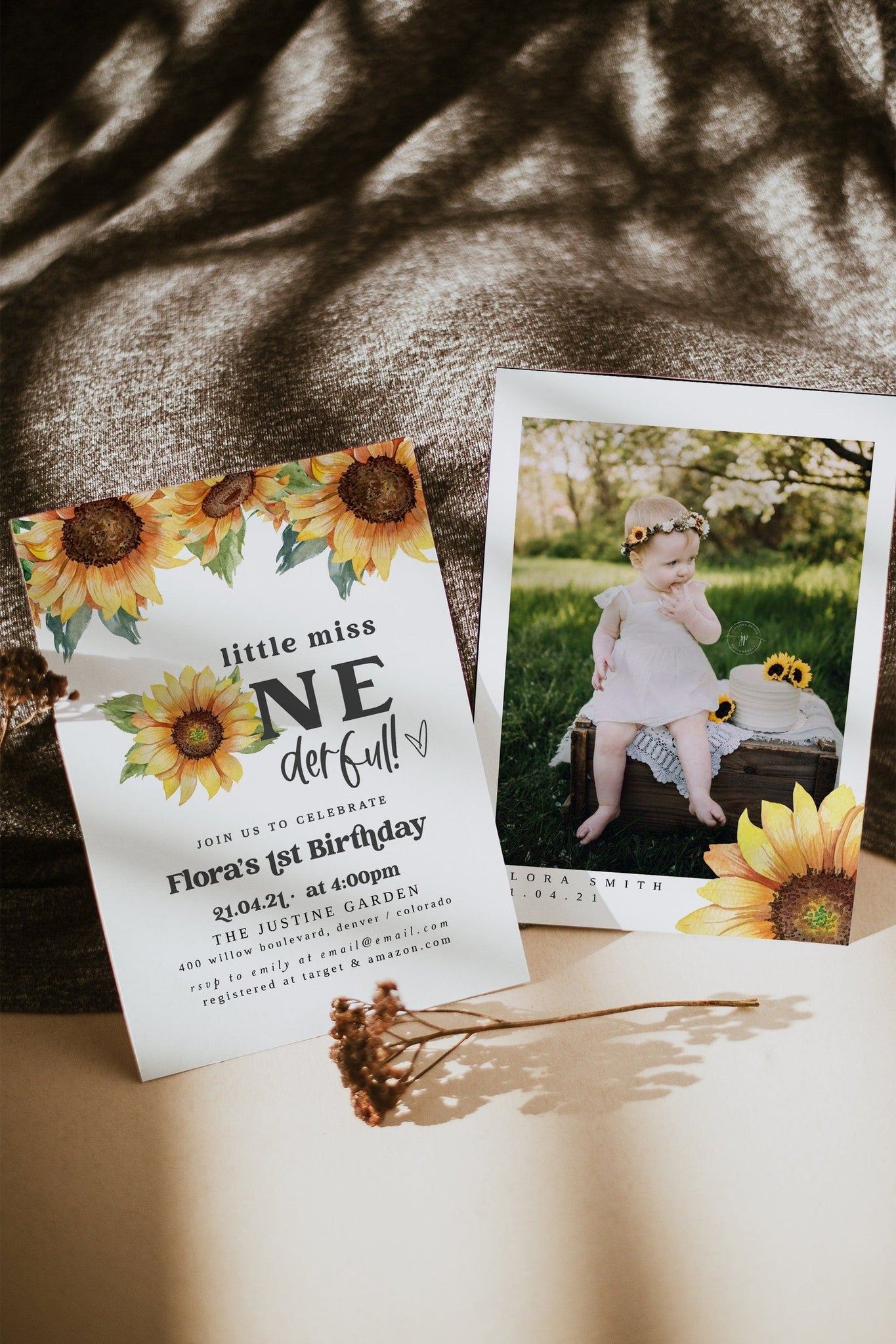 Sunflower First Birthday Invitation Template, Our little sunflower is turning one, Little miss onederful invitation, Fall Birthday
