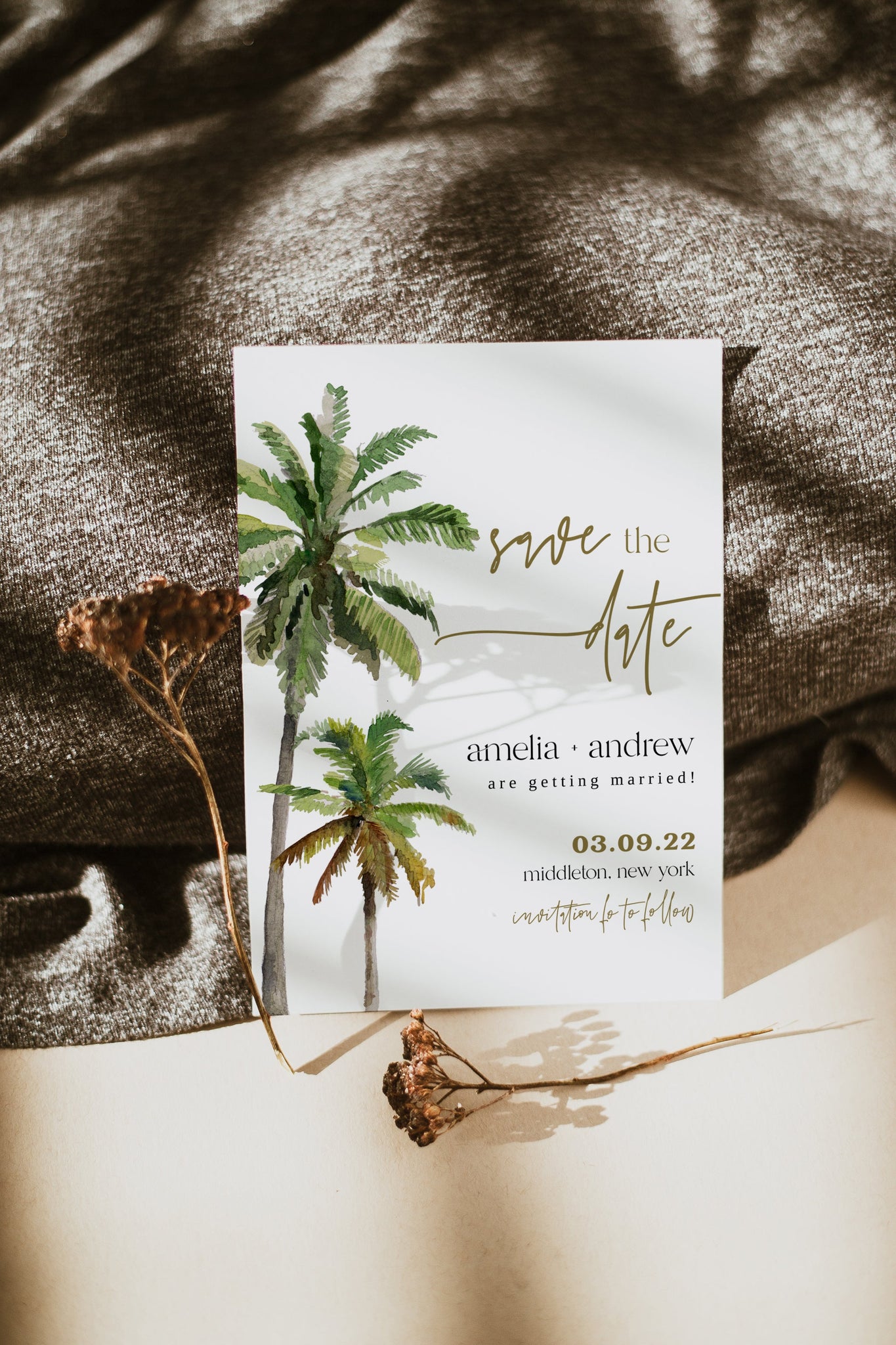 Tropical Save the Date Template, Minimalist Save the Date Template, Palm Tree Save the Date Template, Wedding Save the Date Card