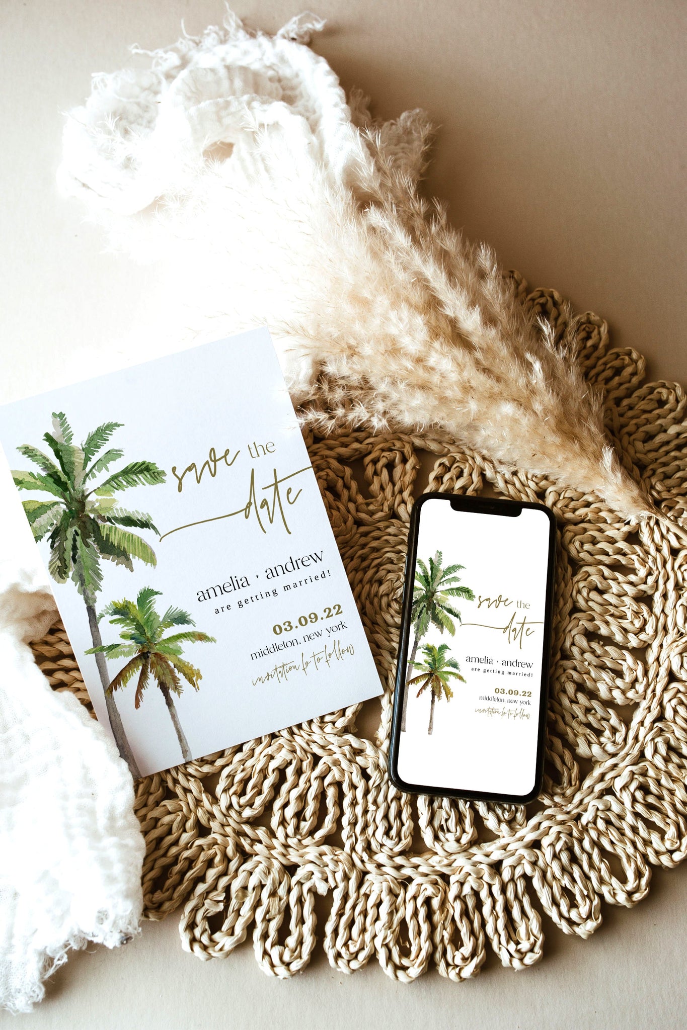 Tropical Save the Date Template, Minimalist Save the Date Template, Palm Tree Save the Date Template, Wedding Save the Date Card