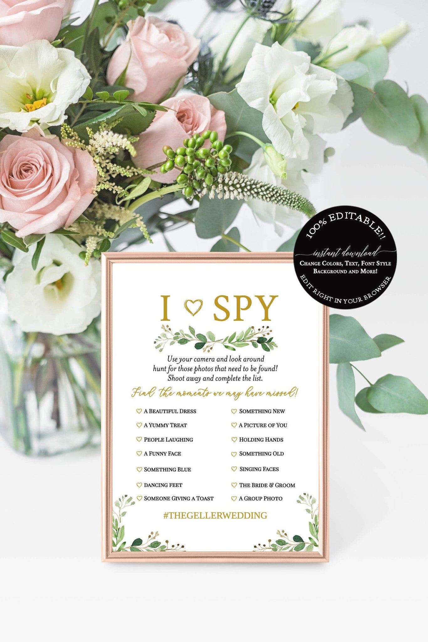 I Spy Wedding Game, I Spy Printable Sign, I spy wedding game editable, Disposable Camera Wedding, Wedding Games for Guests Table