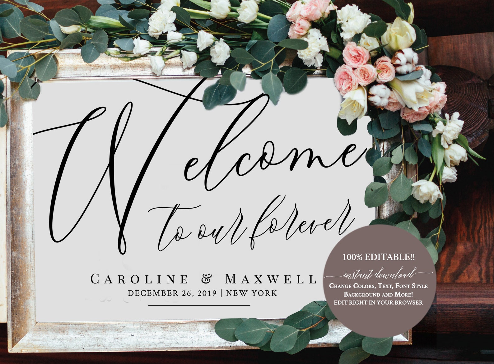 Welcome to our Wedding Sign Template, Welcome Wedding Template, Welcome Wedding Sign, Welcome to our forever Sign, Editable Sign