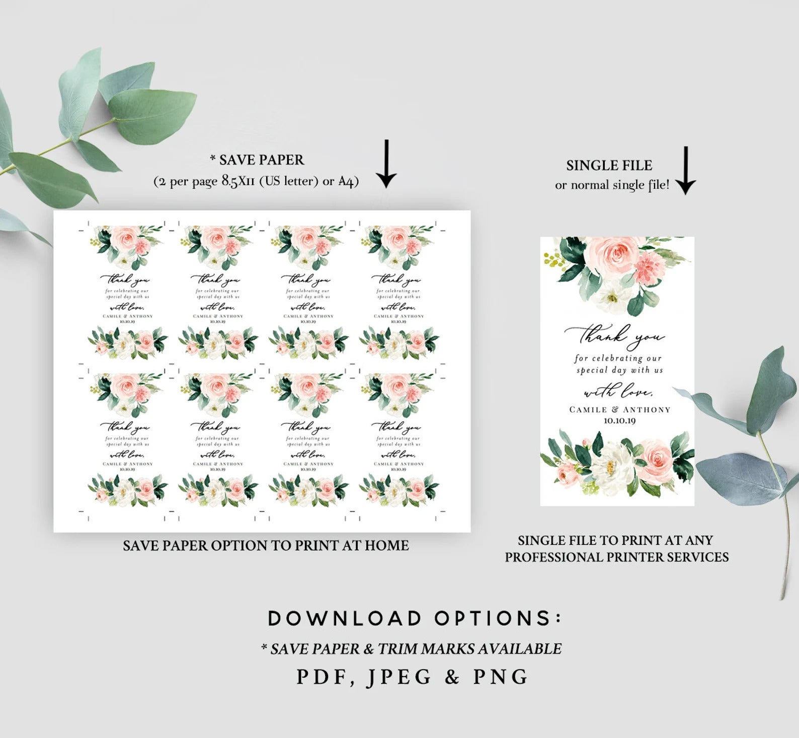 Floral Printable Thank You Gift Favor Tags