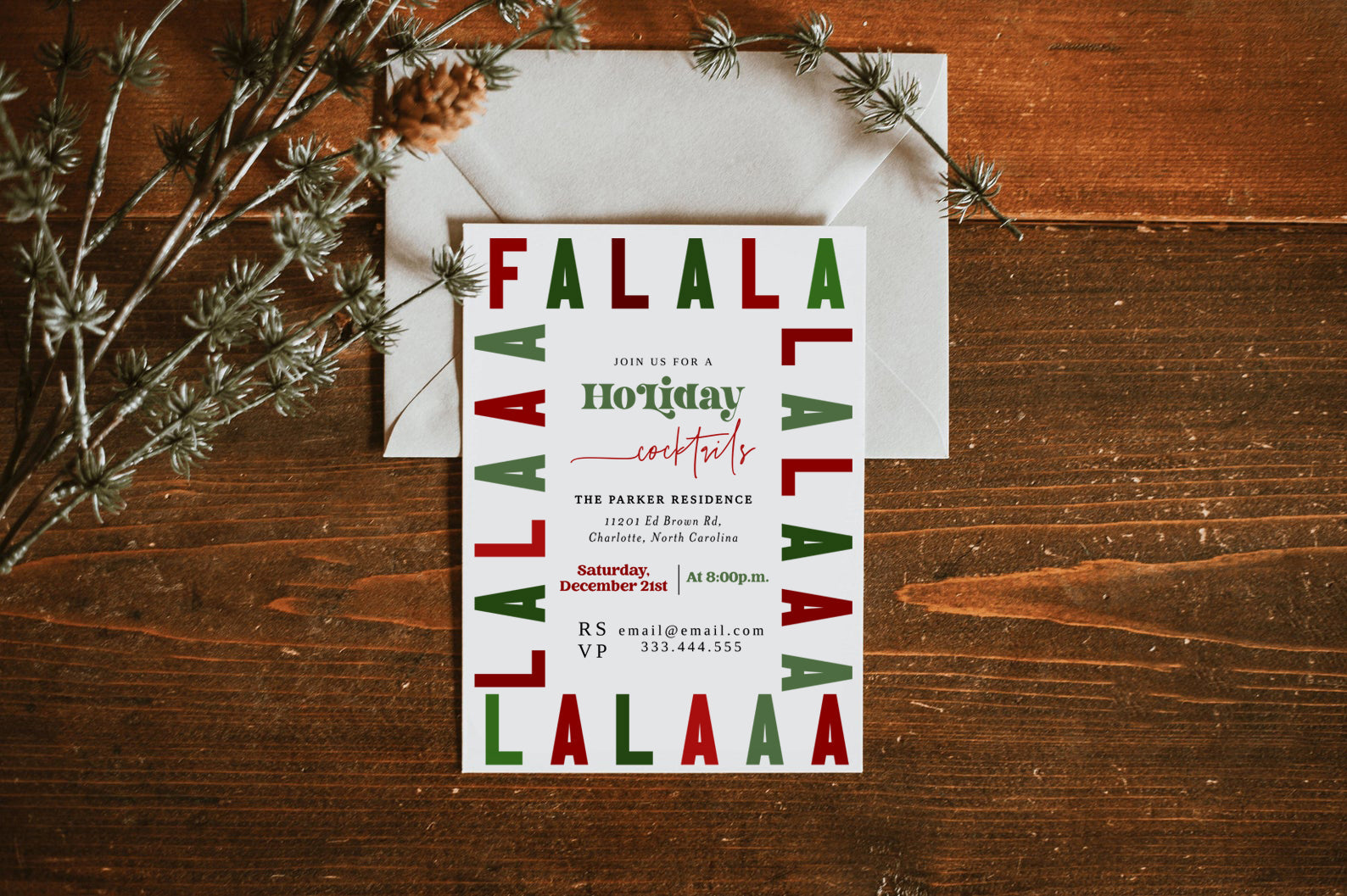 Falalala Christmas, Friends Christmas Party Invitation, Funny Holiday Party Invitation, Modern Christmas Cocktail Party Invitation, Templett