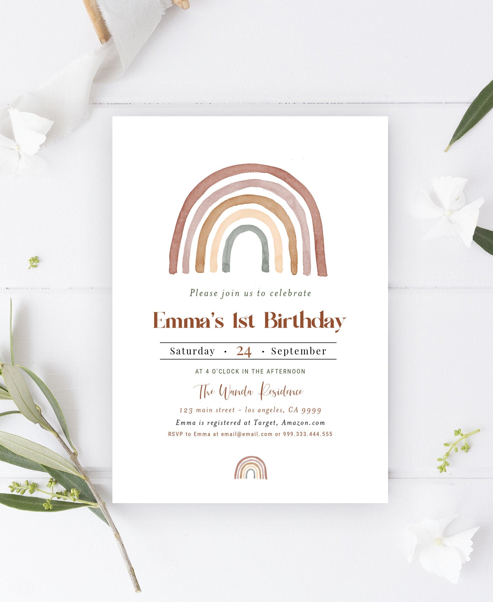 Editable Rainbow Birthday Invitation, Printable Rainbow Birthday Invite, Girls Birthday Invitation Template, Boho Rainbow, Templett