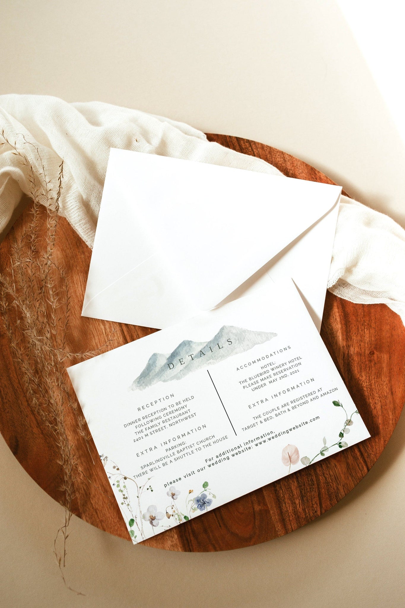 Aria | Mountain Wedding Invitation Template Suite, Wildflower Wedding Invitation Set, Boho Wedding Invite, Bohemian Woodland Rustic Instant