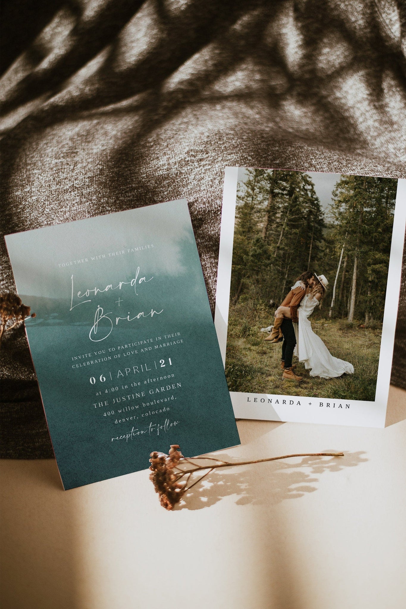 Sage Green Wedding Invitation Template, Watercolor Photo Wedding Invite, Dusty Green Wedding Invitation, Bohemian Wedding Invitation