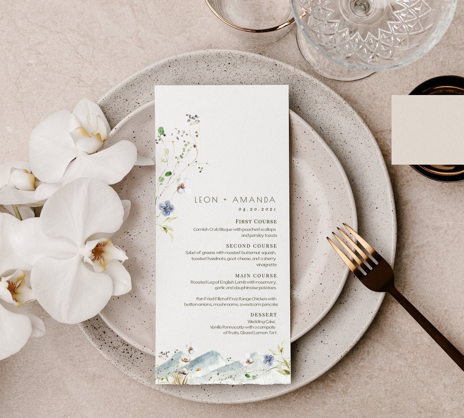 ARIA | Wedding Menu Template Elegant Floral Editable Template Instant Download Romantic Modern Wedding Dinner Menu Card Printable, Templett