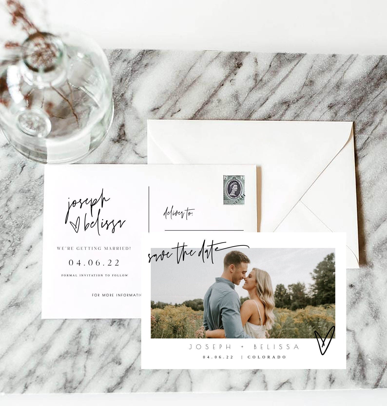 Postcard Photo Save the Date Template, Photo Save the Date Template, Save the Date with Pictures Template, Instant Download