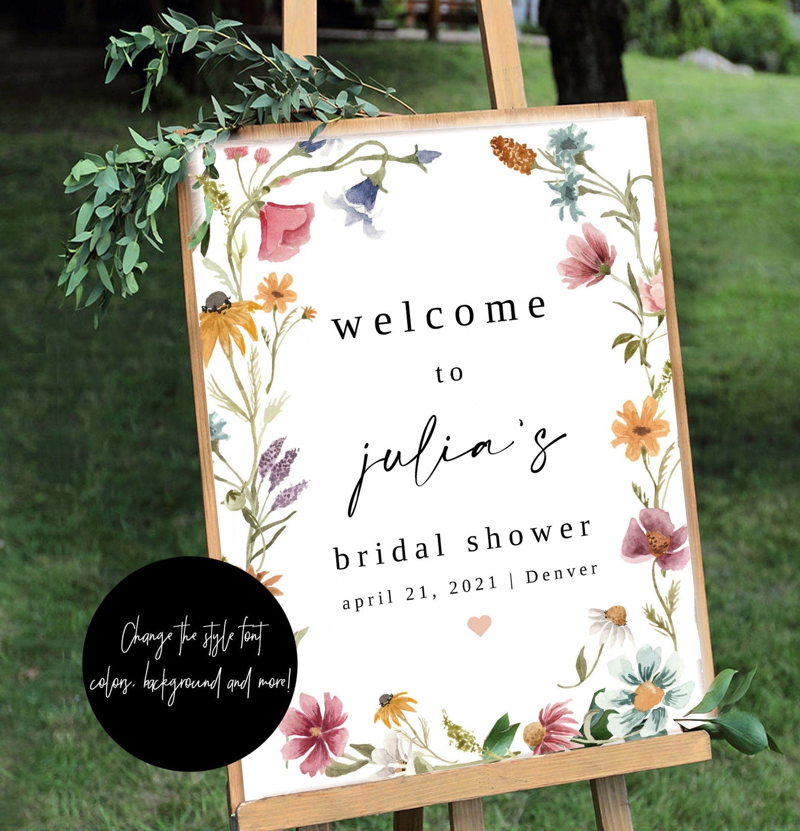 Martha | Wildflower Bridal Shower Welcome Sign Template, Bridal Shower Welcome Sign Download, Wildflowers, Bohemian Bridal Shower Signs