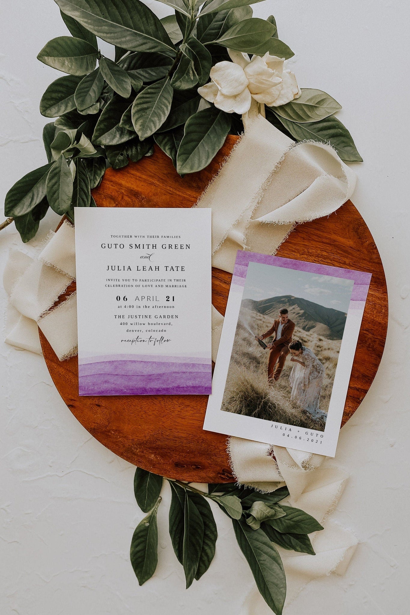 Lavender Watercolor Wedding Invitation Template, Lilac Wedding Invitation, Watercolor Photo Wedding Invite, Purple Wedding Invite