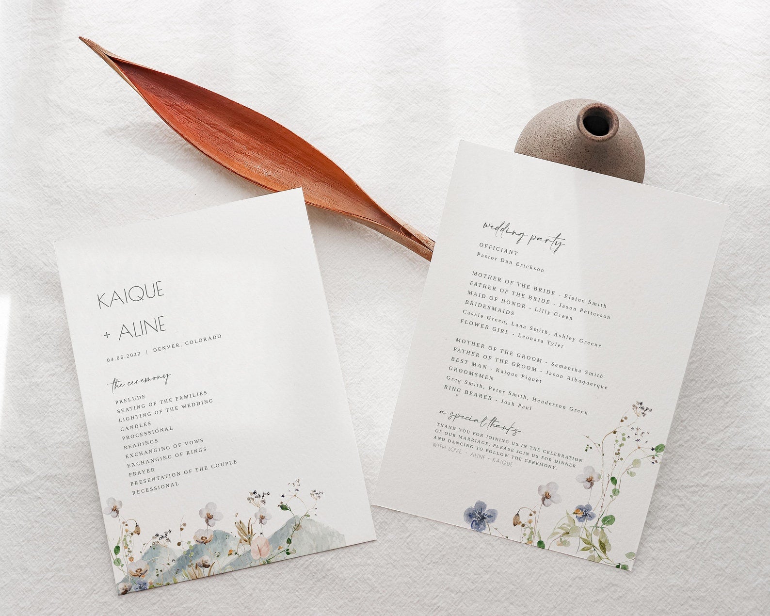Aria | Wedding Program, Printable Program, Wildflower Wedding Program, Boho Fall Wedding, Order of Service, Wedding Day Timeline Instant