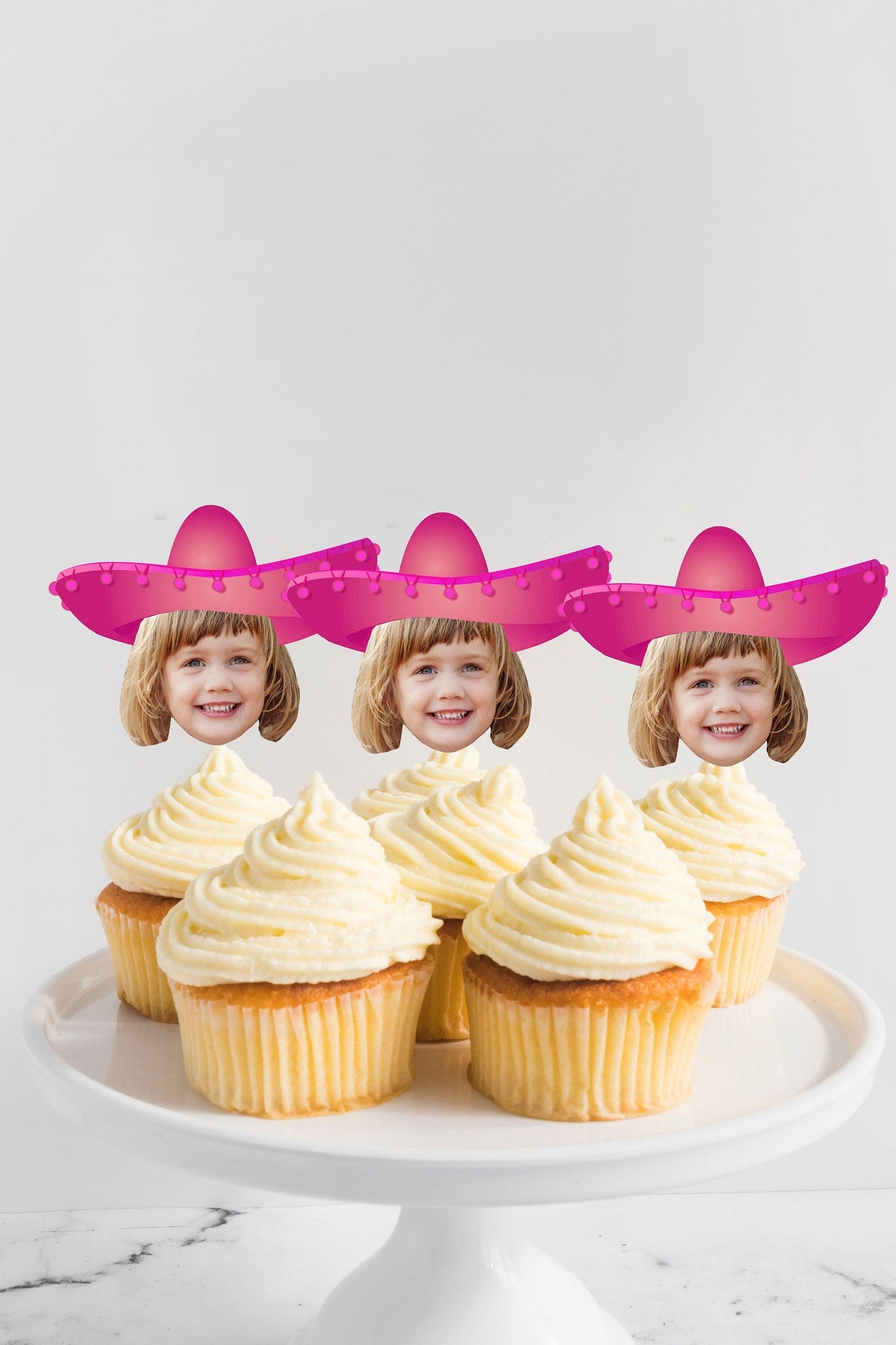 Pink Sombrero Cupcake Toppers, Pink Sombrero, Custom Cupcake Toppers with Photo, Mexican Cupcake Toppers, Printable Cupcake Toppers, Fiesta
