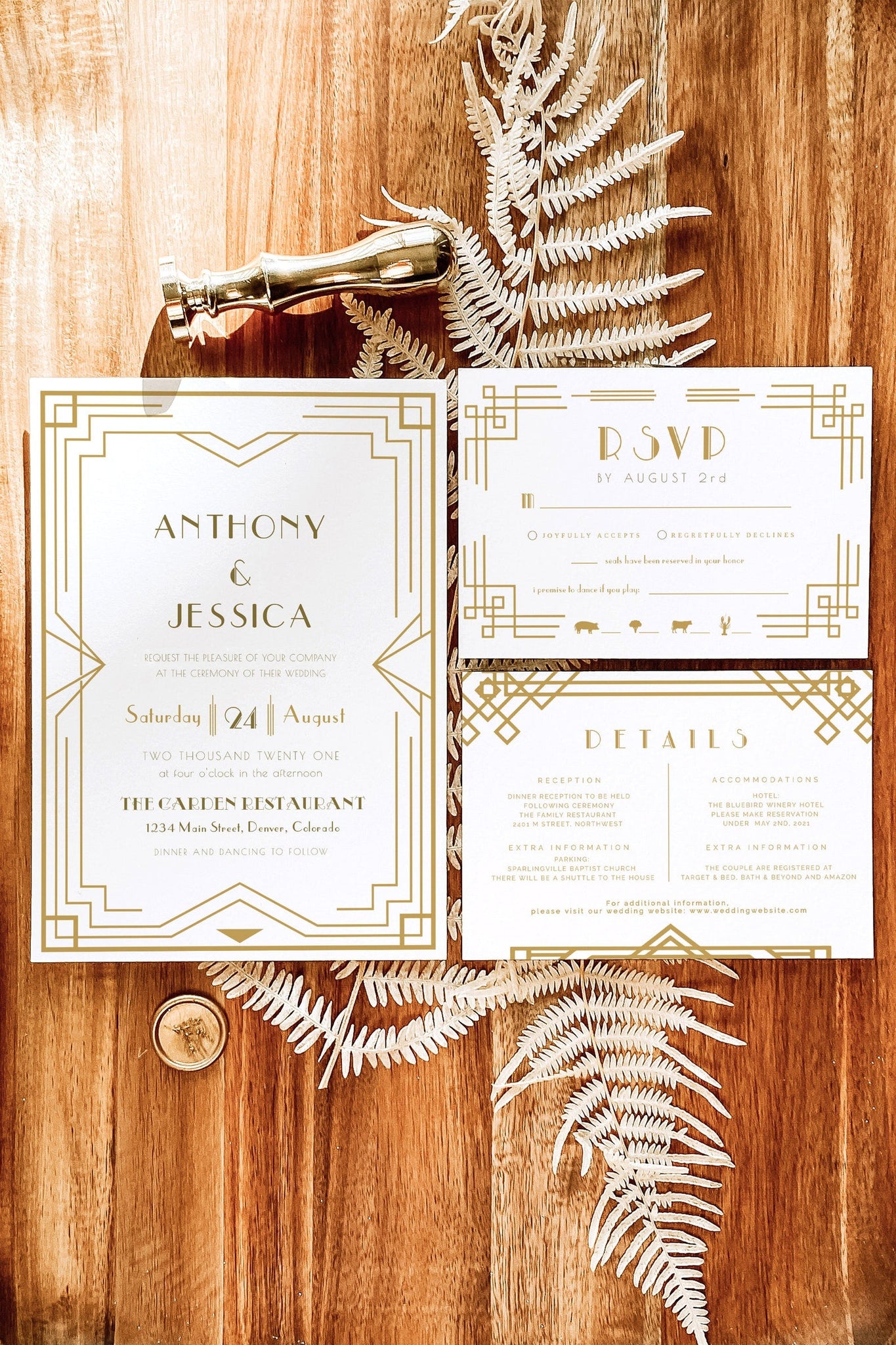 Art Deco Wedding Invitation, Printable Retro Black and Gold Wedding Invite, Minimal, Editable Template, Instant Download, Templett