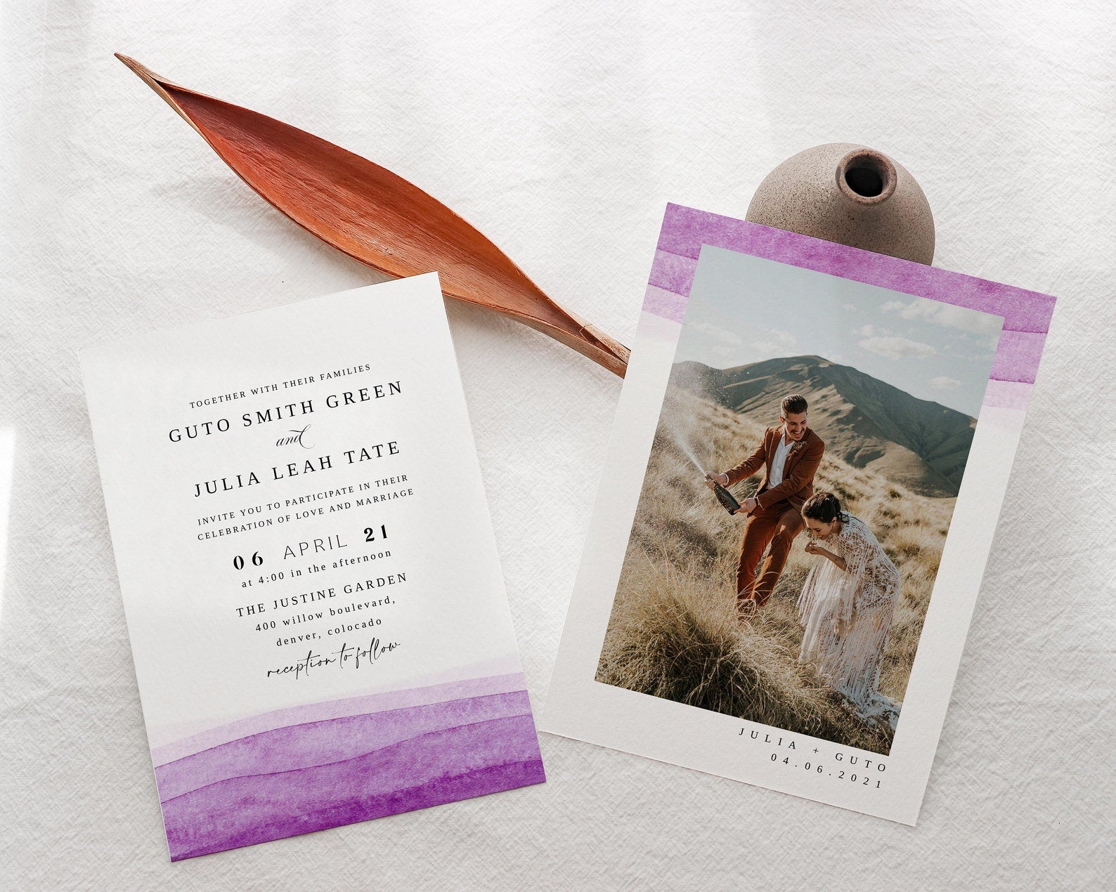 Lavender Watercolor Wedding Invitation Template, Lilac Wedding Invitation, Watercolor Photo Wedding Invite, Purple Wedding Invite