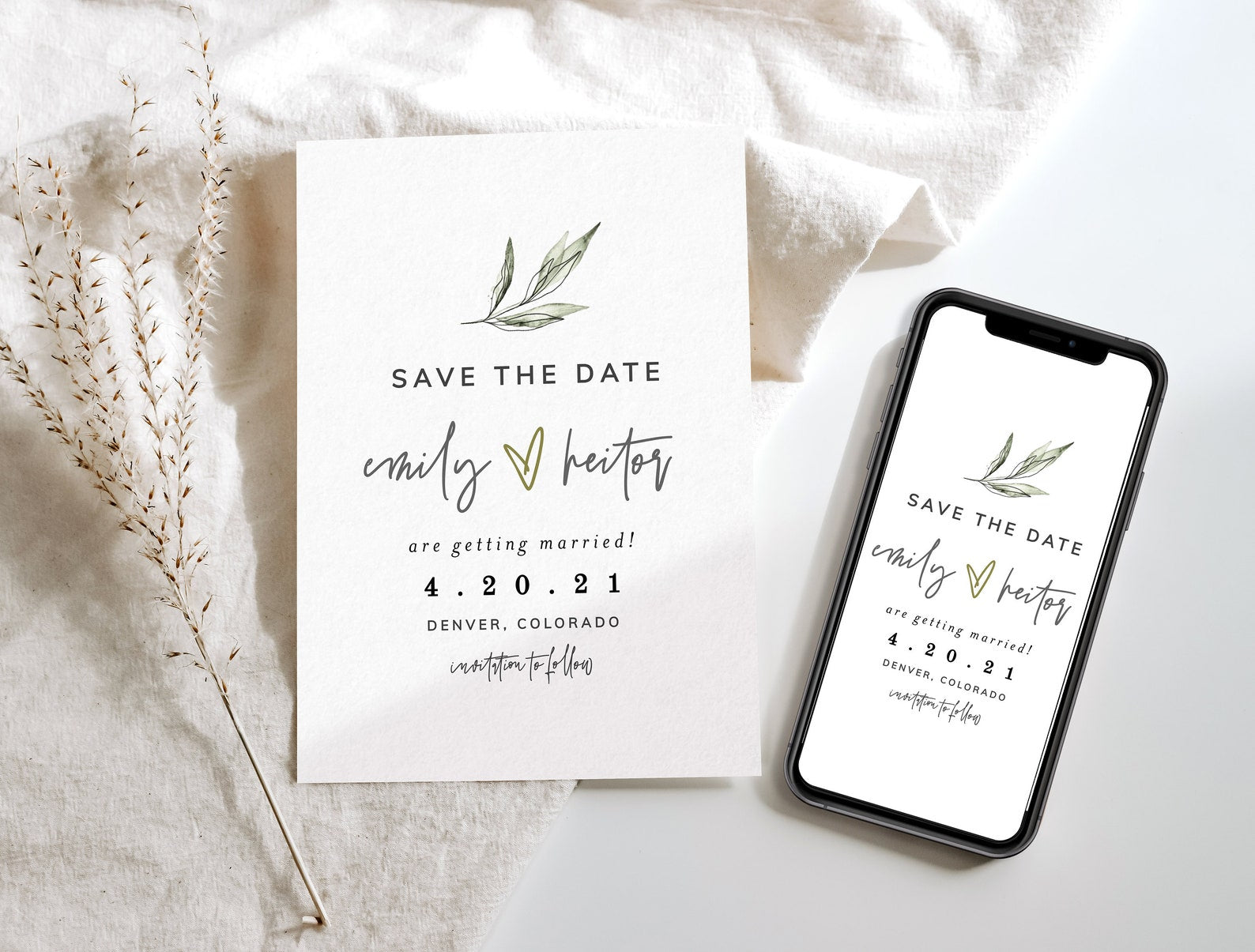 Greenery Save the Date Template, Editable Save the Date Template, Simple Greenery Save the Date, Minimalist Save The Date Template, Evite