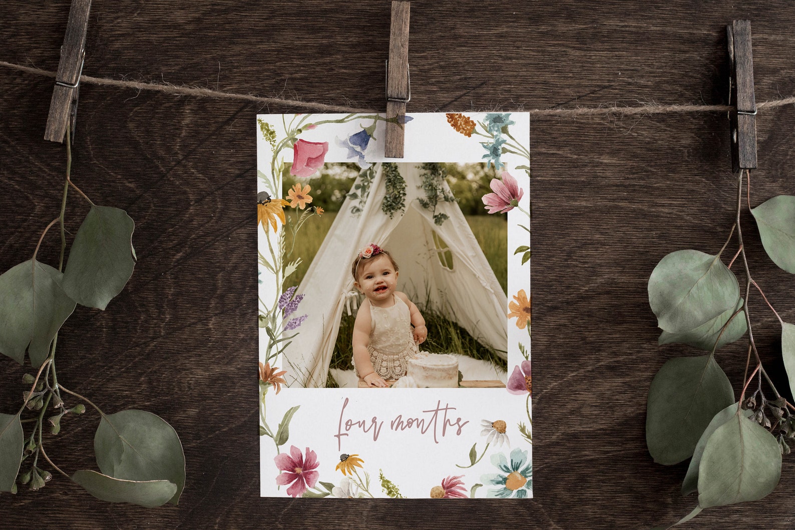 Wildflower First Year Photos, Floral 1st Birthday Photo Display Banner, Monthly Photo Banner, Girl Photo Banner, Floral Milestone Banner
