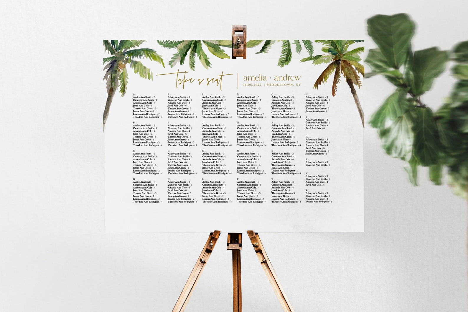 Tropical Wedding Seating Chart Template, Palm Tree Seating Chart, Greenery Seating Sign, Minimalist Seating Chart, Palm Seating