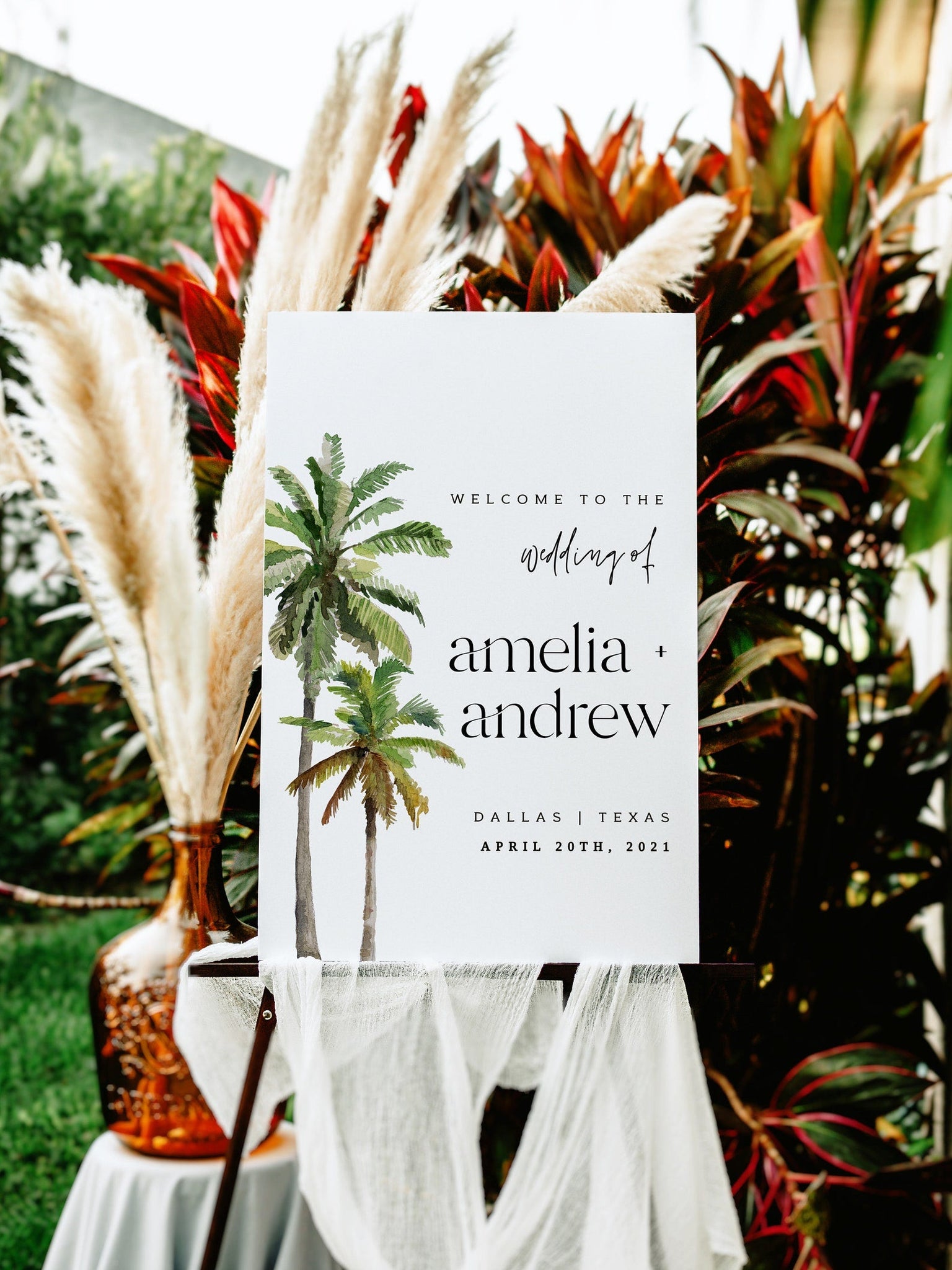 Clairo | Tropical Welcome Sign Template, Palm Spring Wedding Welcome Sign, Editable Wedding Welcome Sign, Boho Welcome Sign Digital, DIY