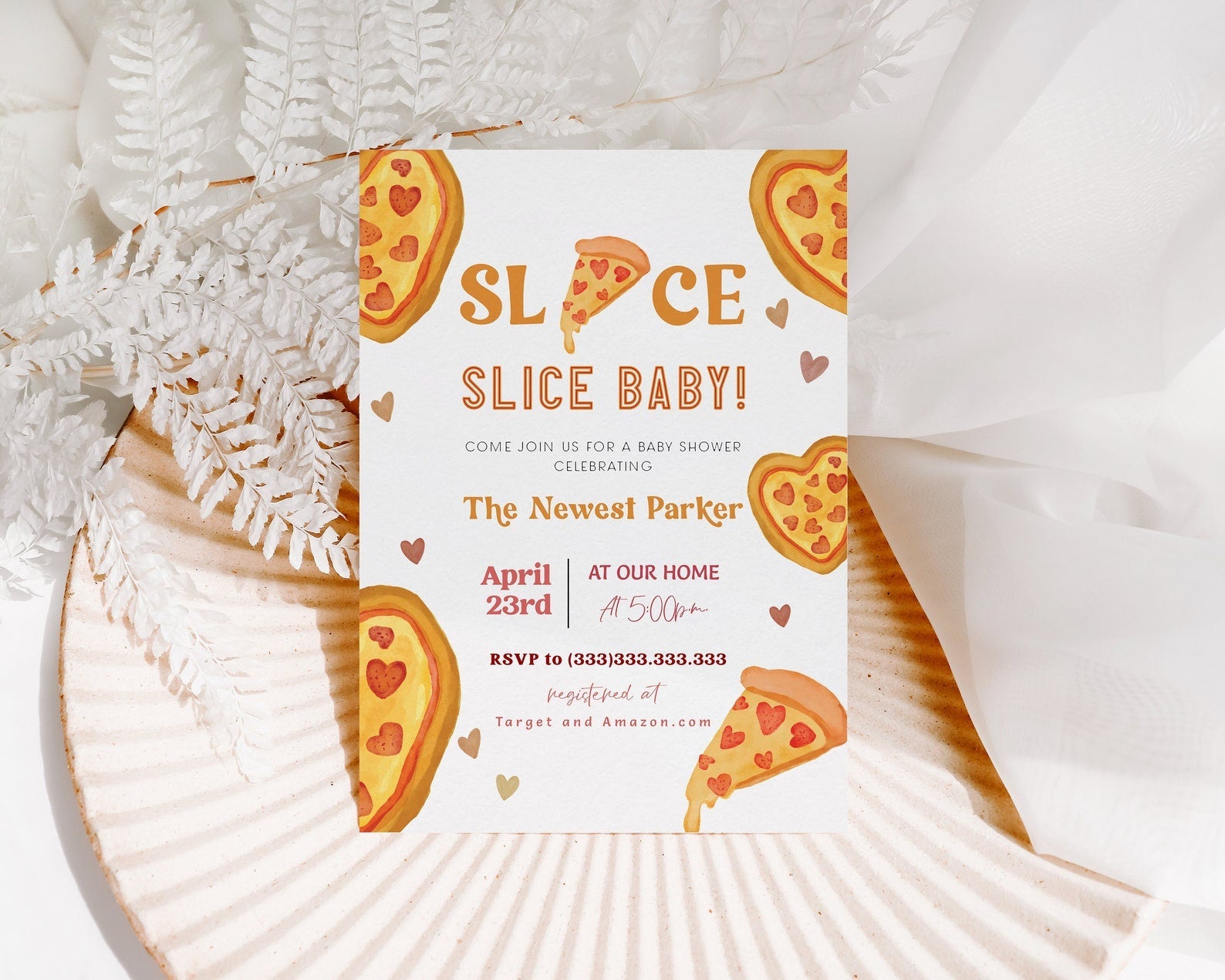 Slice Slice Baby Invitation, Pizza Baby Shower Invitation, Pizzeria Baby Sprinkle, Editable Pizza Baby Shower Invite, CoEd Baby Shower, DIY