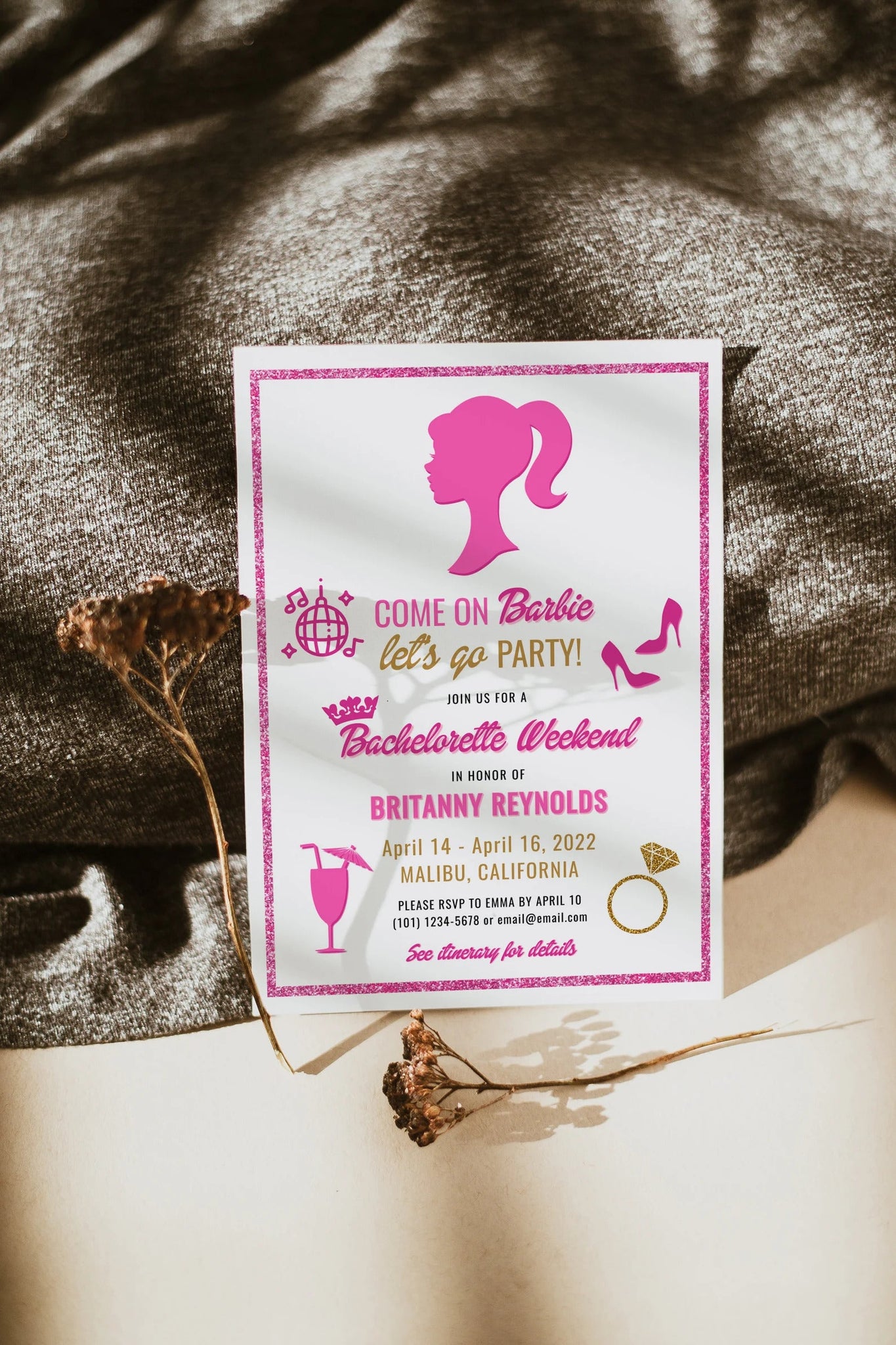 Barbie Bachelorette Party Invitation & Itinerary, Malibu Bachelorette Party, Hot Pink Bachelorette Invite, Instant Download, Editable, DIY