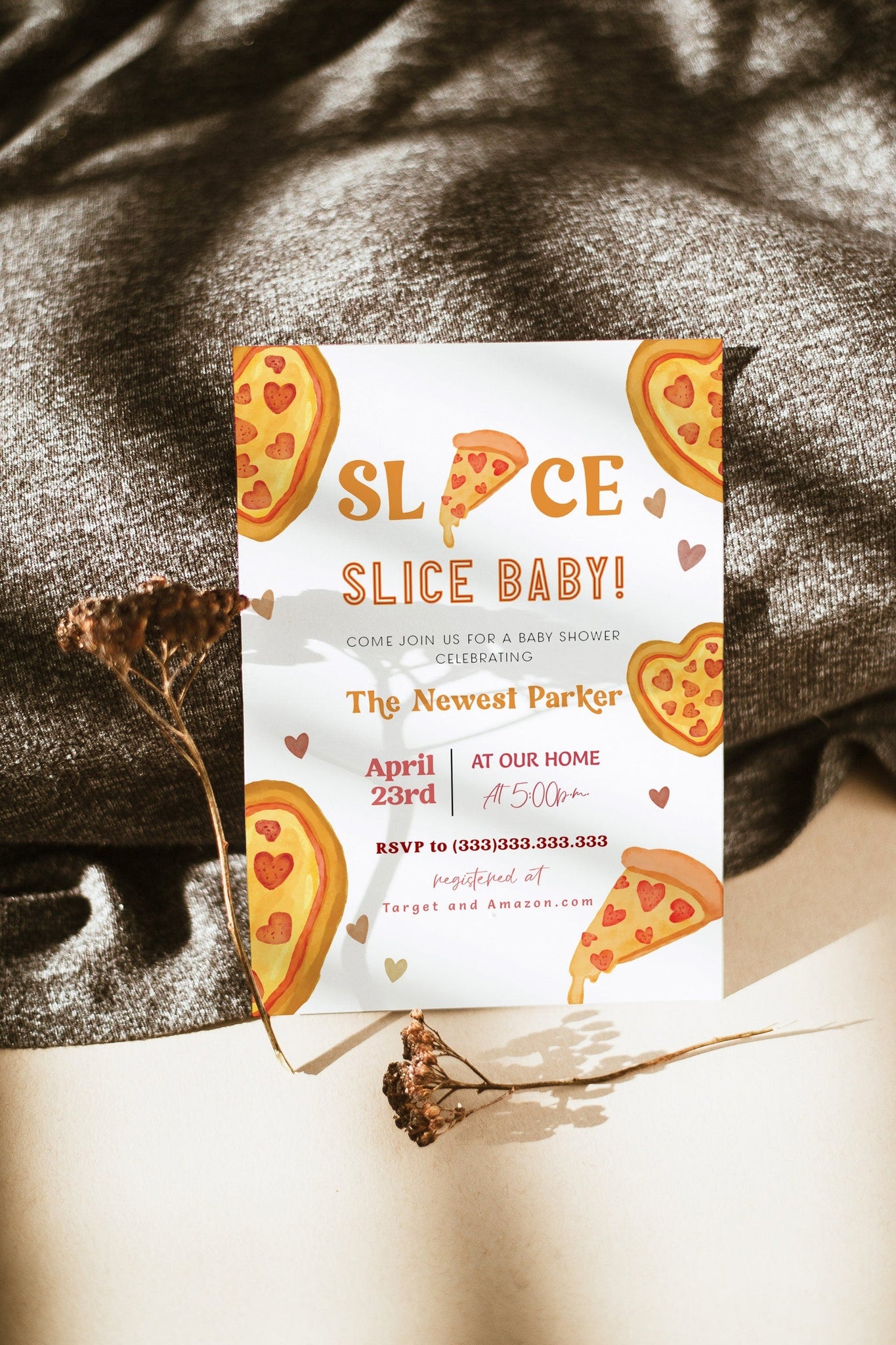 Slice Slice Baby Invitation, Pizza Baby Shower Invitation, Pizzeria Baby Sprinkle, Editable Pizza Baby Shower Invite, CoEd Baby Shower, DIY