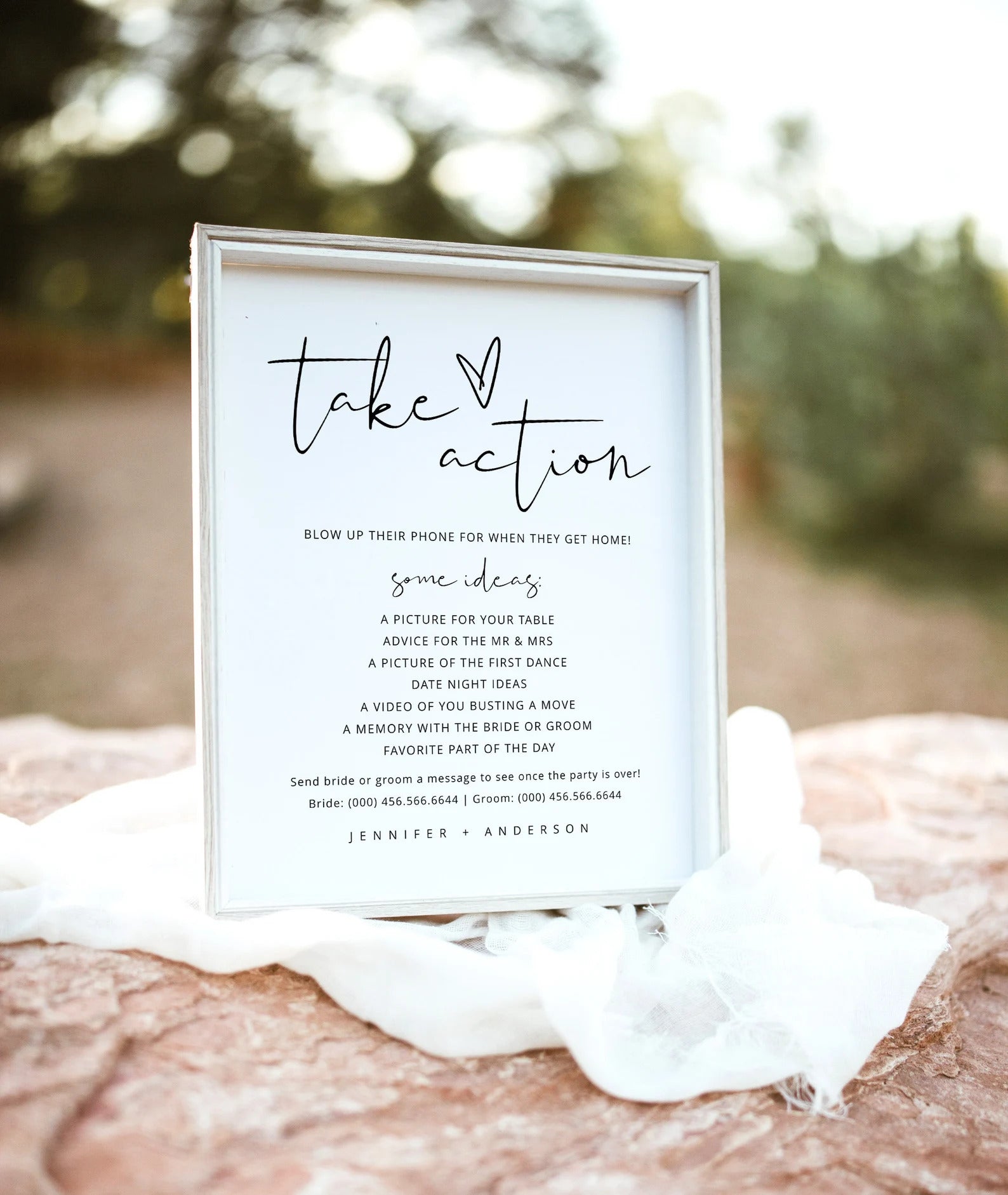 Take Action Wedding  Capture the Love Sign