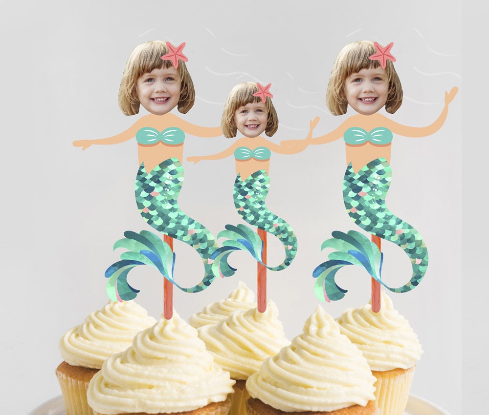 Mermaid Cupcake Toppers Printable, Mermaid Birthday Decor, Cupcake Toppers Face, Cupcake Toppers Birthday, Cake Toppers, Mermaid Theme