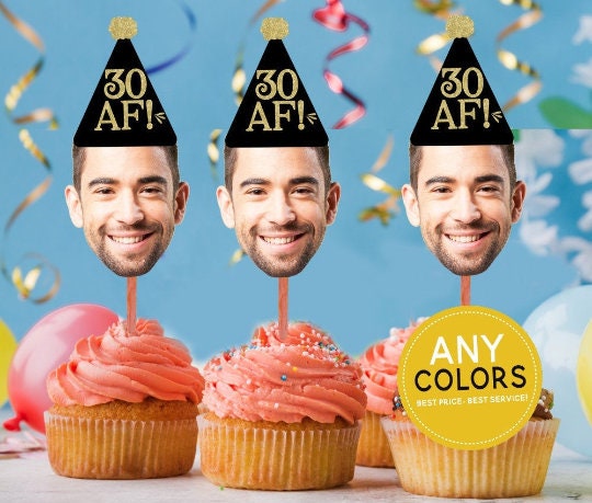 Photo Cupcake Toppers Birthday, Funny cupcake topper, Cake Toppers, 30th Birthday Party Decor, Personalized Face Cupcake Toppers, 30th AF