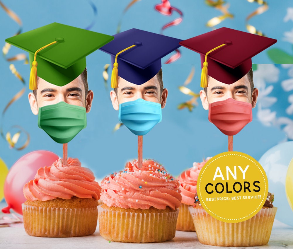 Quarantine Graduation Cupcake Toppers, Graduation Decorations 2020, Graduation Cupcake Toppers Mask, PRINTABLE, 2020 Graduation Cupcake